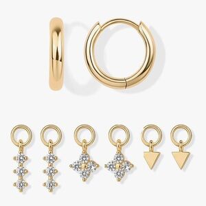 NEW 18K Gold Plated Huggie Gold Hoop and Charm Earring Set